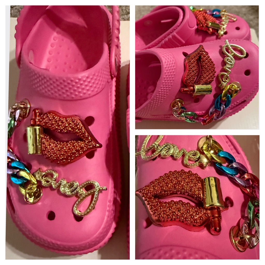 Brand New Womens Super Cute Blingy Pink Crocs  Fits Size 46